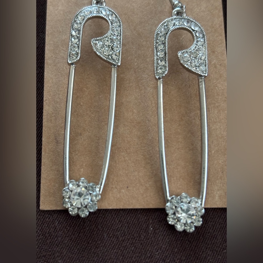 Adorable rhinestone safety pin earrings